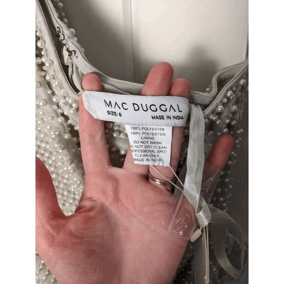 NWT Mac Duggal Women’s One Shoulder Beaded Maxi Dress Silver Size 6 - Picture 7 of 11
